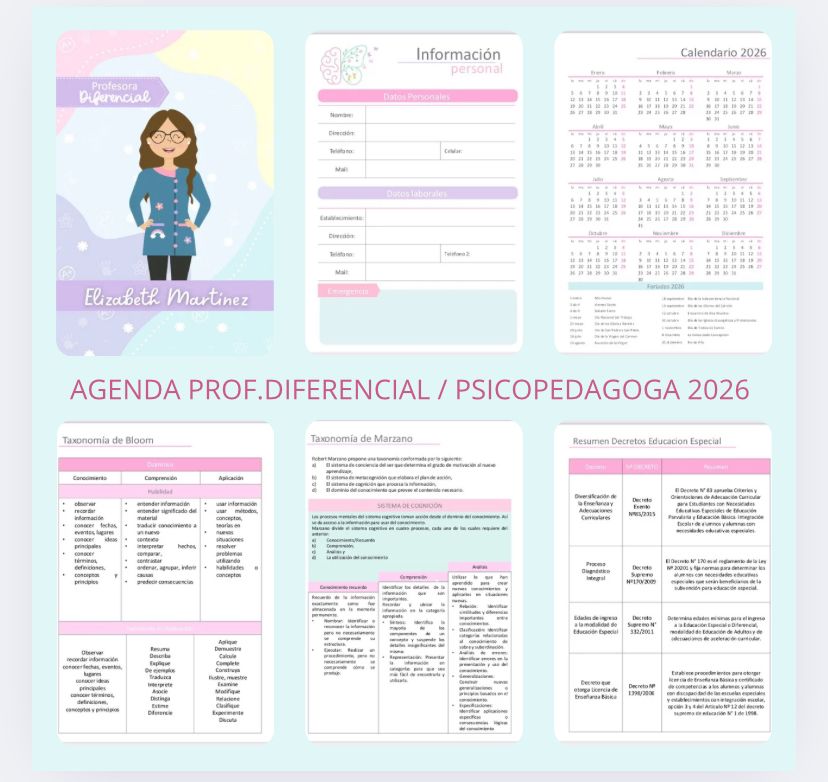 Agenda Profesora Diferencial- Psicopedagog@ adecuada para PIE